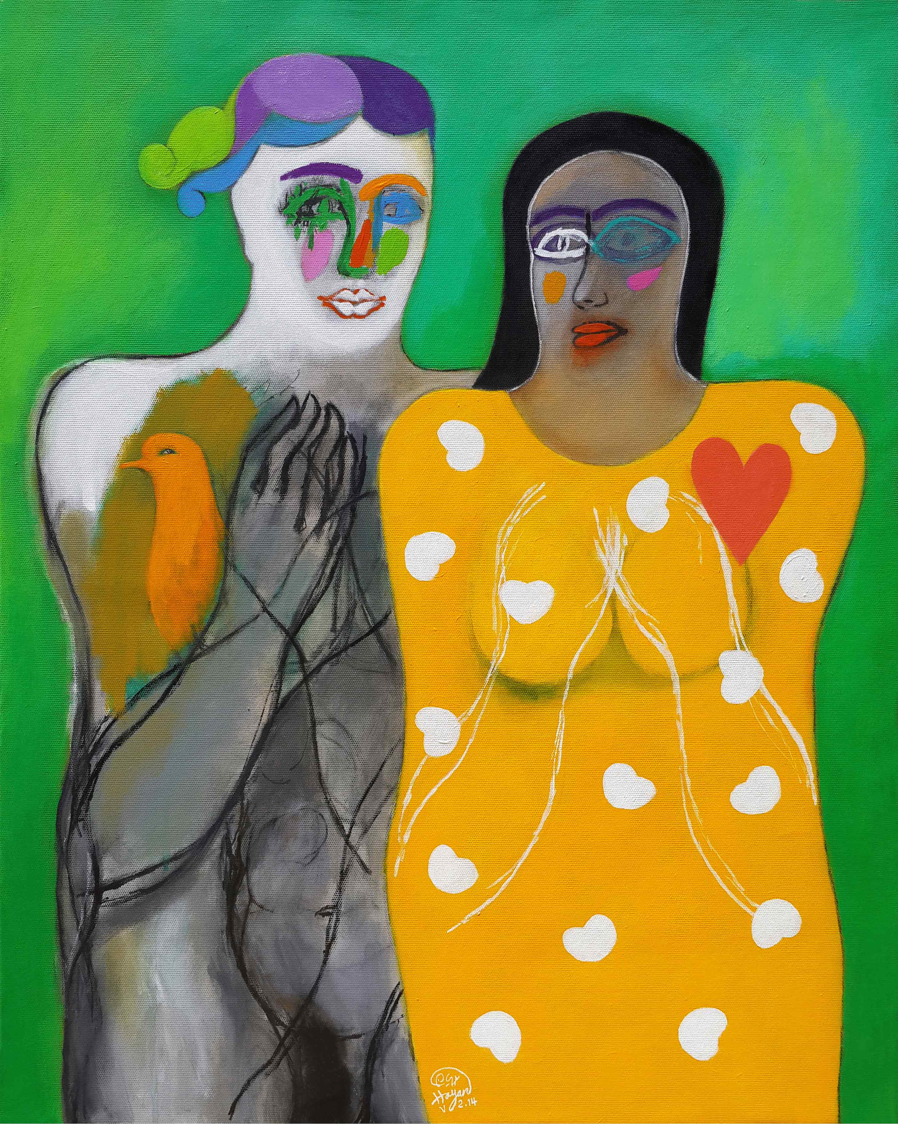 Acrobat and Girl with The Yellow Dress Flowered