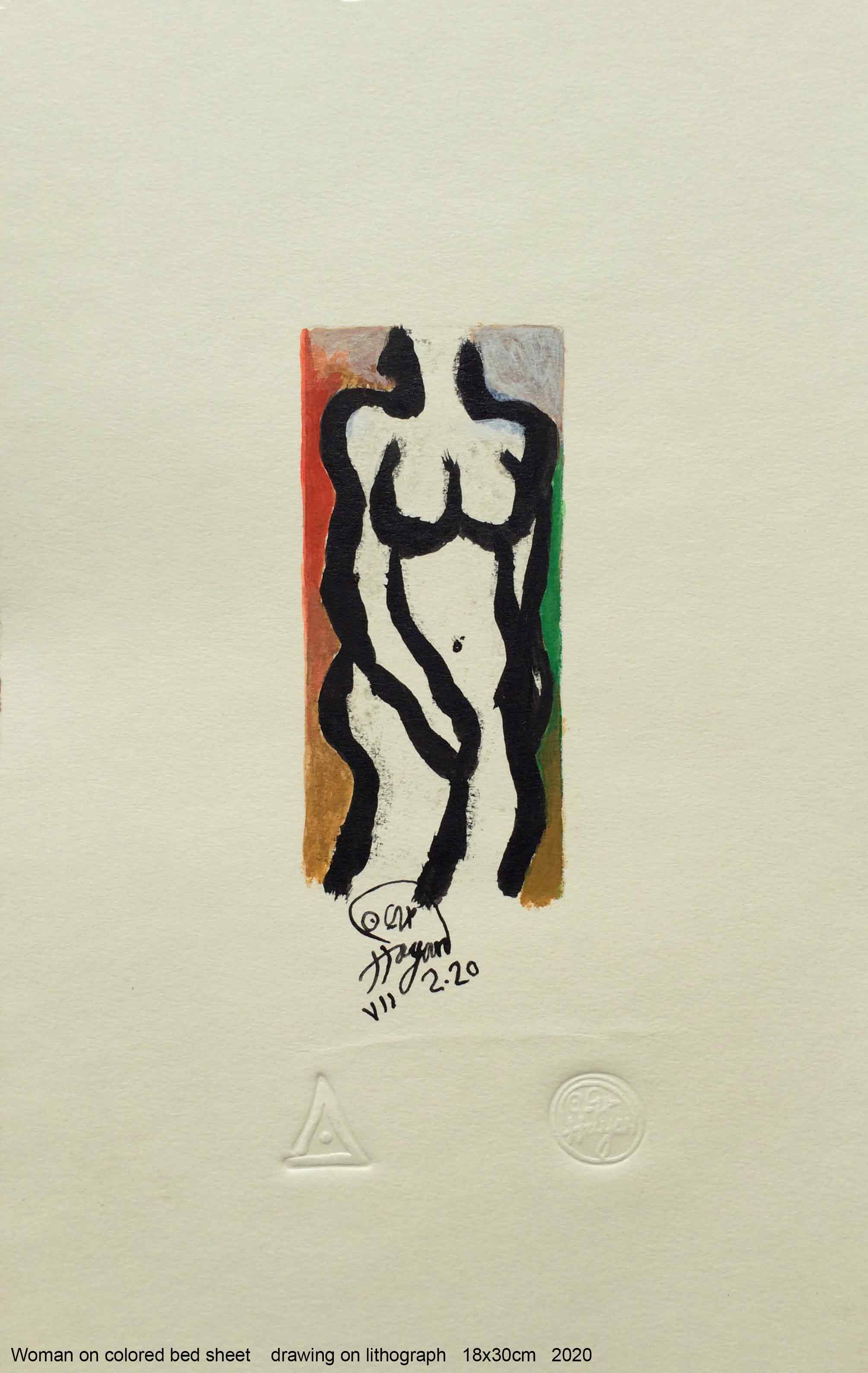 Woman on Colored Bed Sheet
