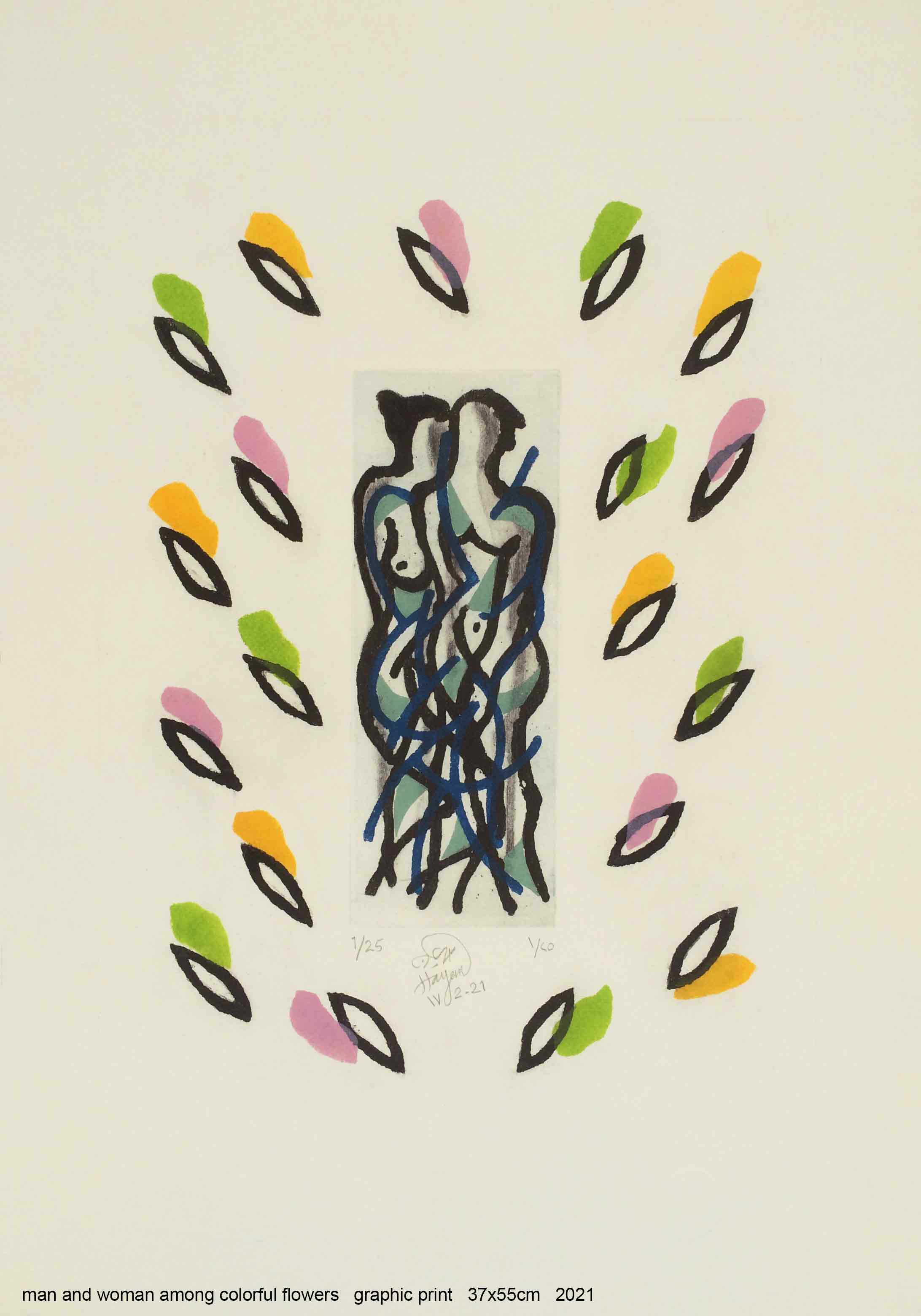 Man and Woman Among Colorful Flowers